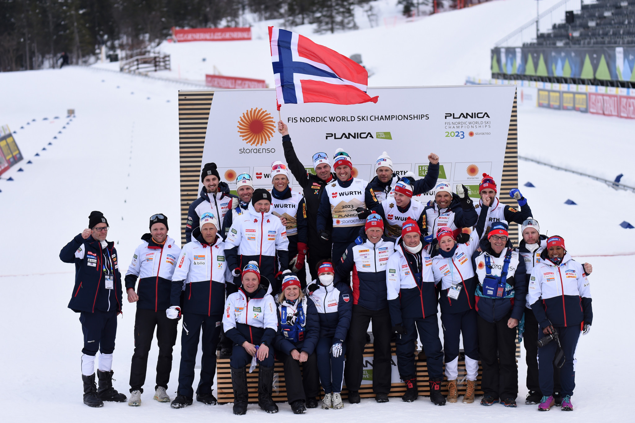  Norway registered their 12th gold medal at the FIS Nordic World Ski Championships by winning the men's 4x10 kilometres relay title in Planica ©Getty Images