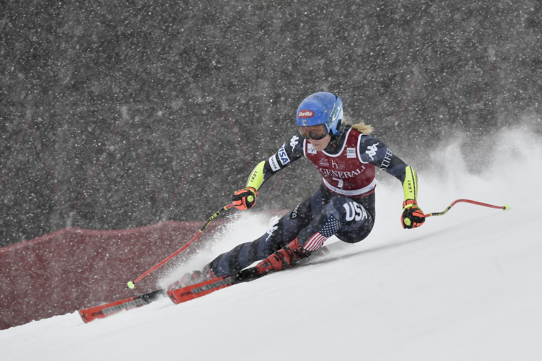 The United States' Mikaela Shiffrin's wait for a record-equalling win went on after she placed seventh in tough conditions in Kvitfjell ©Getty Images