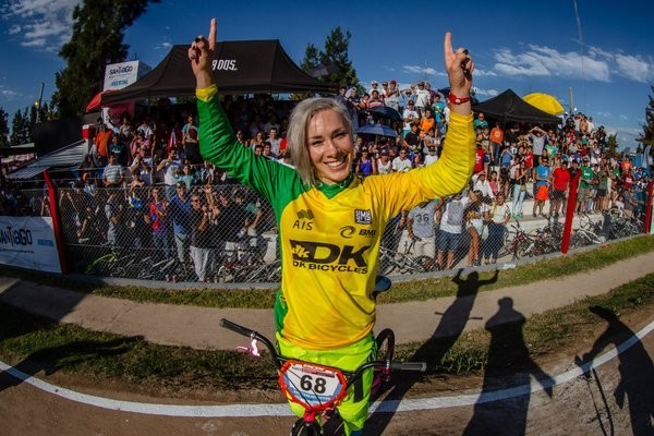Caroline Buchanan triumphed at the opening World Cup of the season ©Twitter/UCI BMX Supercross