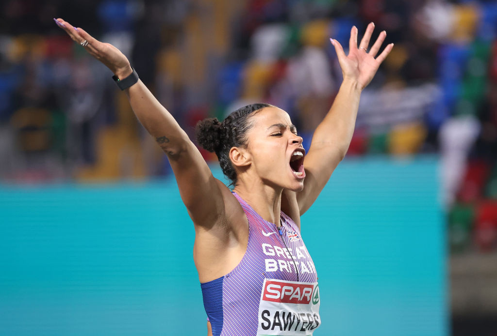 Britain’s team captain Jazmin Sawyers won her first international title at the European Athletics Indoor Championships here with the first 7.00 metres long jump of her career ©Getty Images