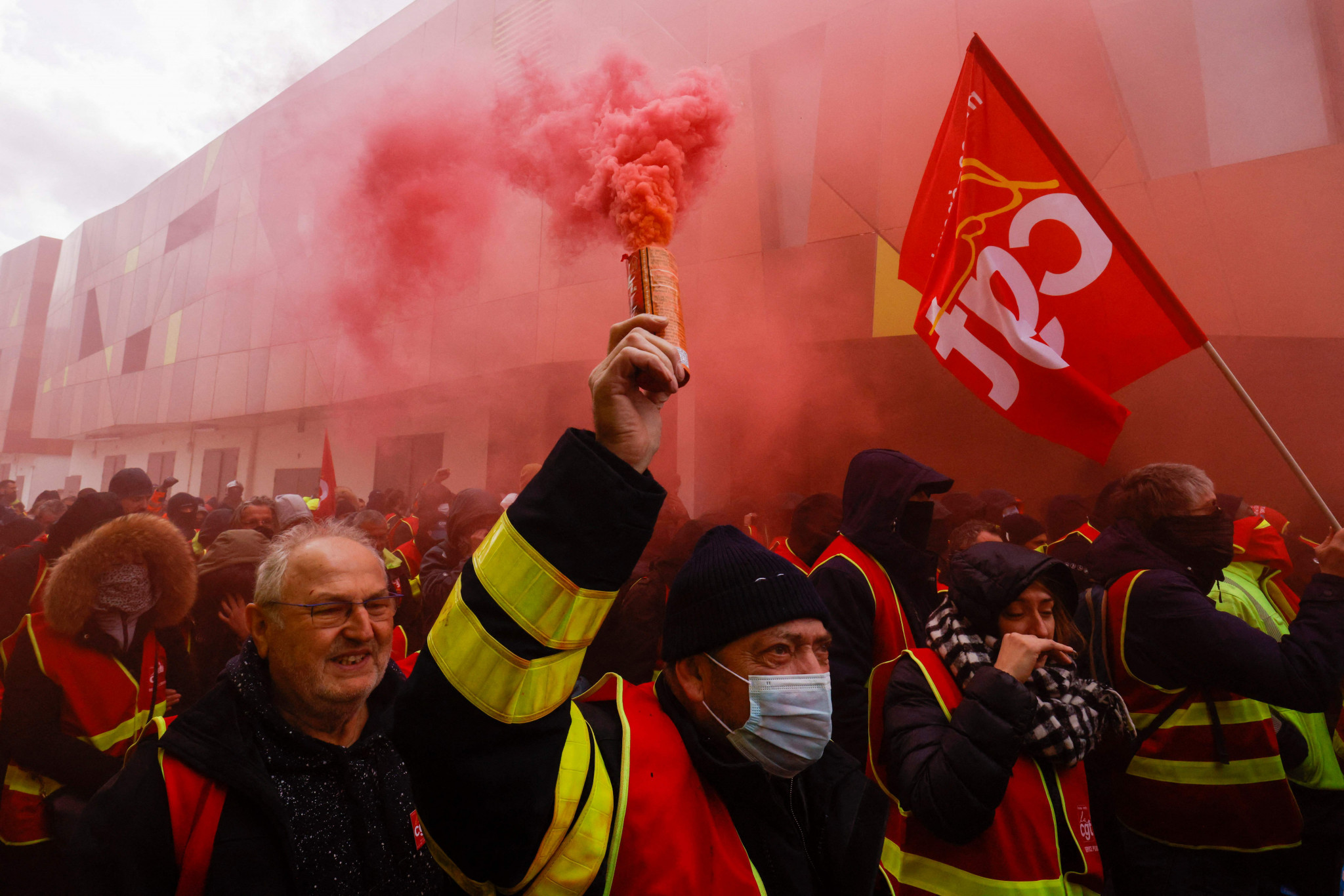 Striking workers cut power to the Paris 2024 Olympic Village construction site during protests against a proposed increase in France's retirement age ©Getty Images