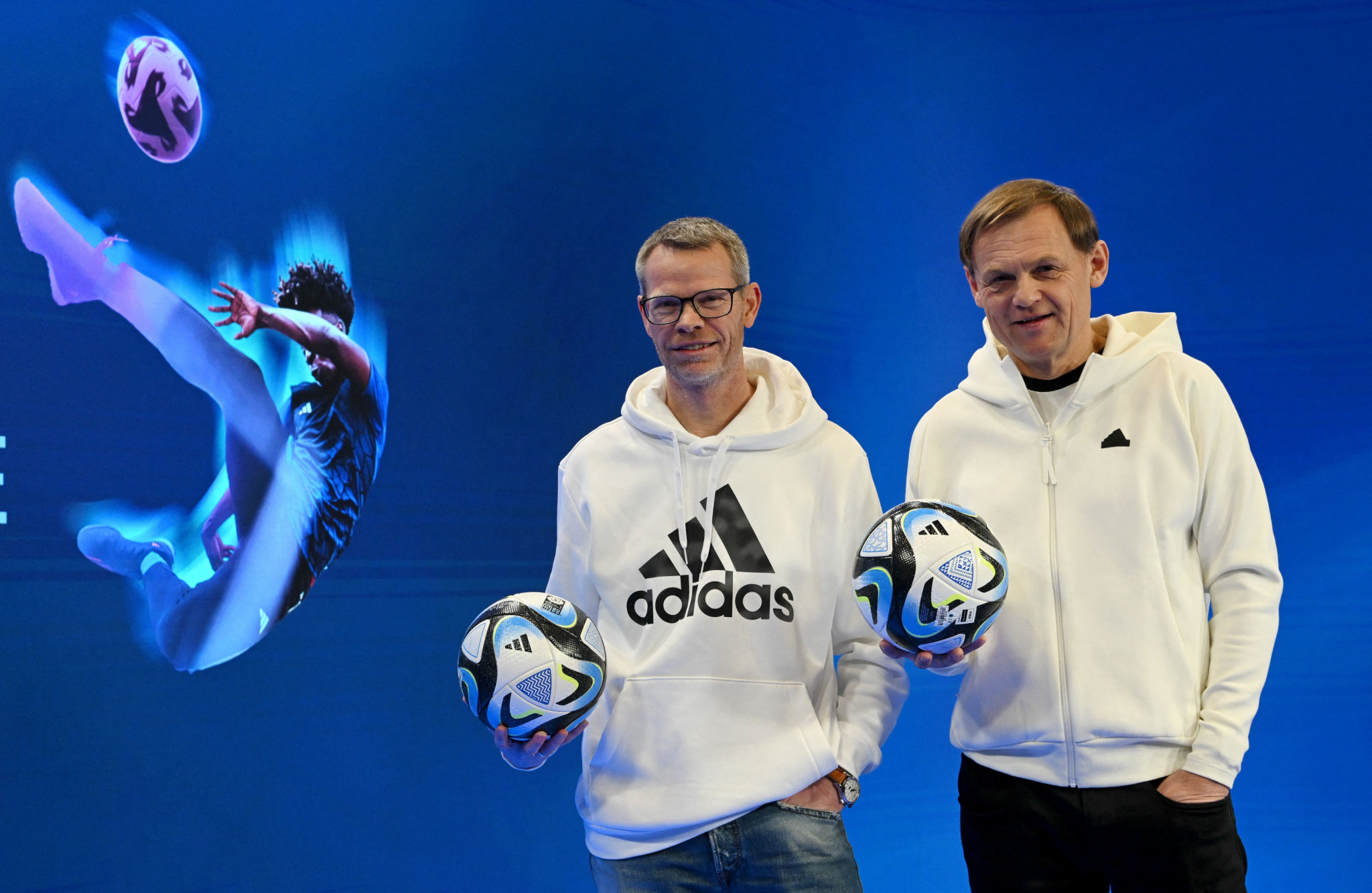 Adidas' chief financial officer Harm Ohlmeyer, left, and chief executive Bjørn Gulden, right, have spoken about the company's financial state ©Getty Images