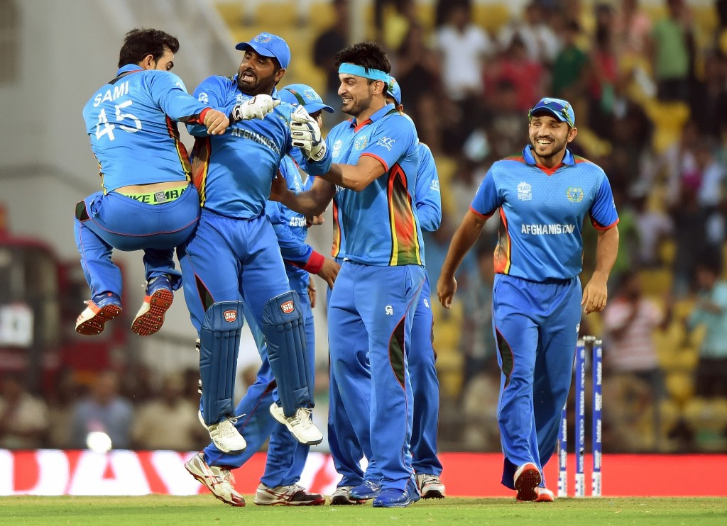 Afghanistan celebrate their famous victory over West Indies 