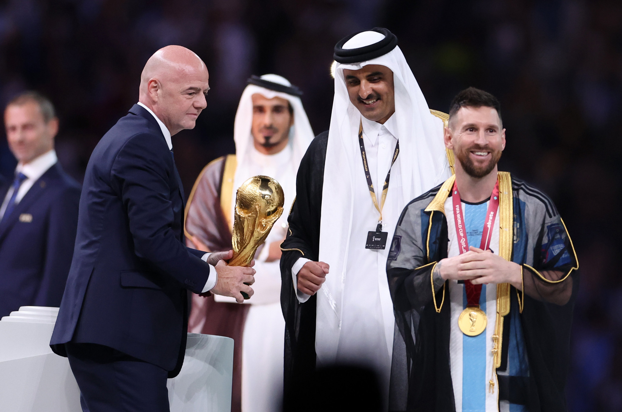 FIFA President Gianni Infantino, left, was reportedly spied on during a meeting with former Swiss Attorney General Michael Lauber by World Cup hosts Qatar ©Getty Images