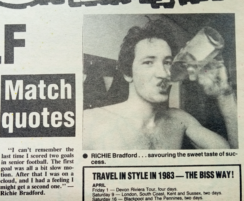 Richie Bradford, whose death was announced earlier this month, was the unlikely hero for Bishop's Stortford in their 1983 FA Cup third round match at Second Division Middlesbrough ©Herts and Essex Observer