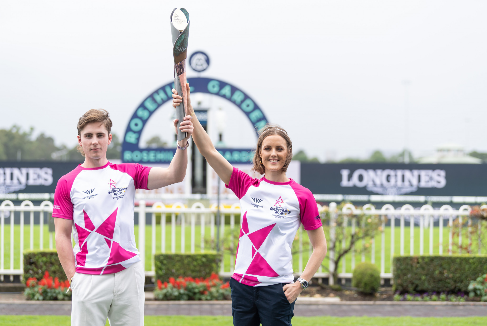 Ellie Cole, right, carried the Birmingham 2022 Baton at Rosehill Gardens racecourse in New South Wales ©Getty Images
