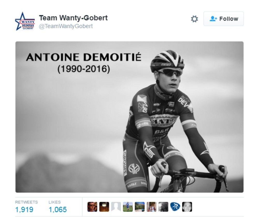 The Wanty-Groupe Gobert team paid tribute to their rider on Twitter