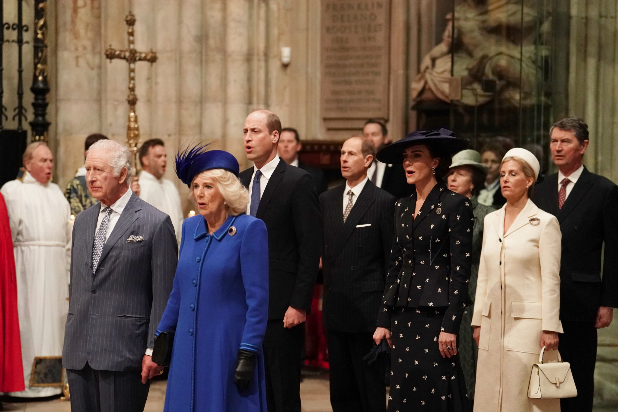 CGF vice-patron Prince Edward, centre, joined King Charles III, left, for the Commonwealth Day service at Westminster Abbey in London ©Getty Images