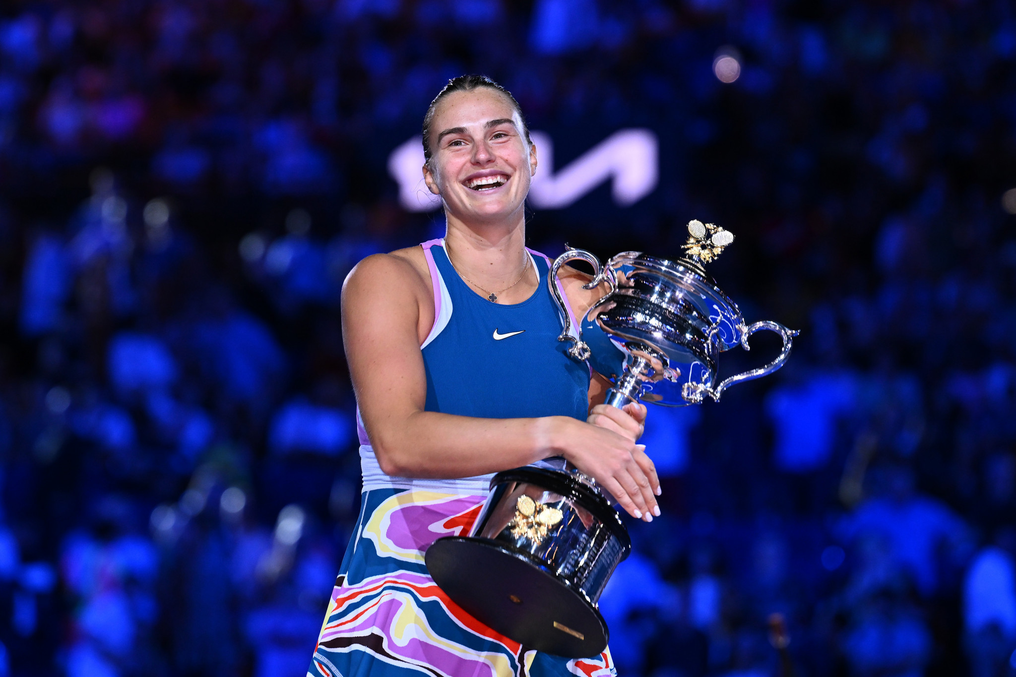 The IOC cited the Australian Open women's singles tournament, won by Aryna Sabalenka, as an example of an event won by a neutral athlete with a Belarusian passport ©Getty Images
