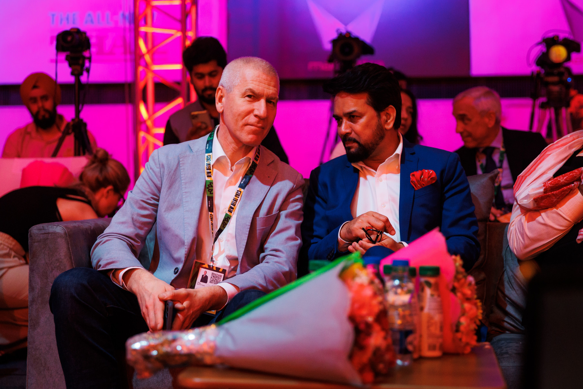 Russian Sports Minister Oleg Matytsin and his Indian counterpart Anurag Thakur talk during the Opening Ceremony ©IBA