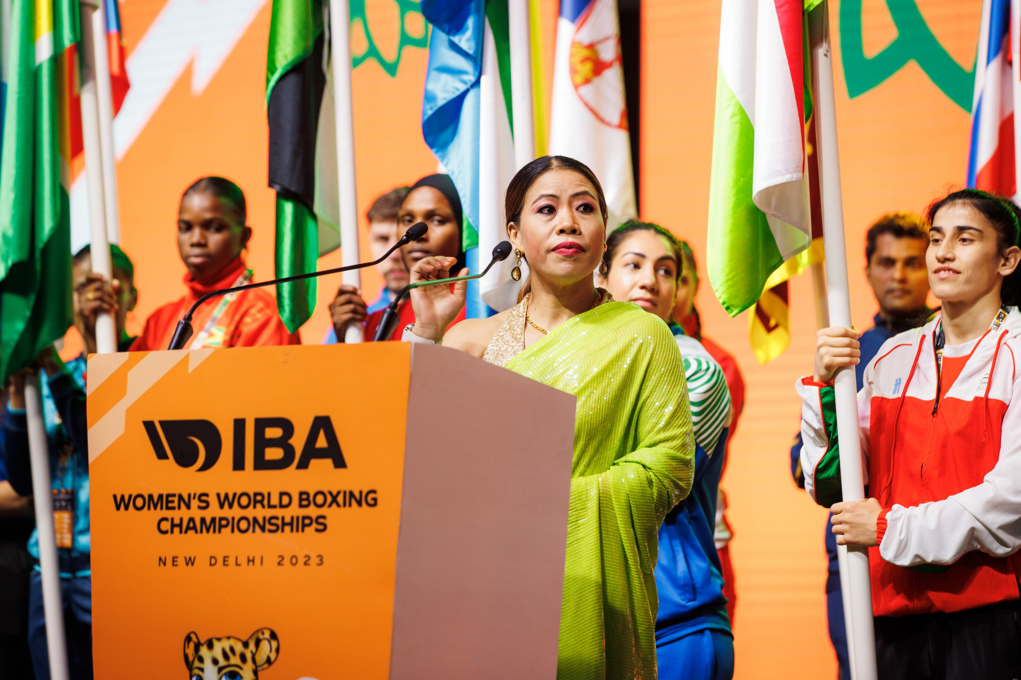 India's six-time world champion Mary Kom, who is a brand ambassador for New Delhi 2023, spoke on behalf of athletes at the ceremony ©IBA