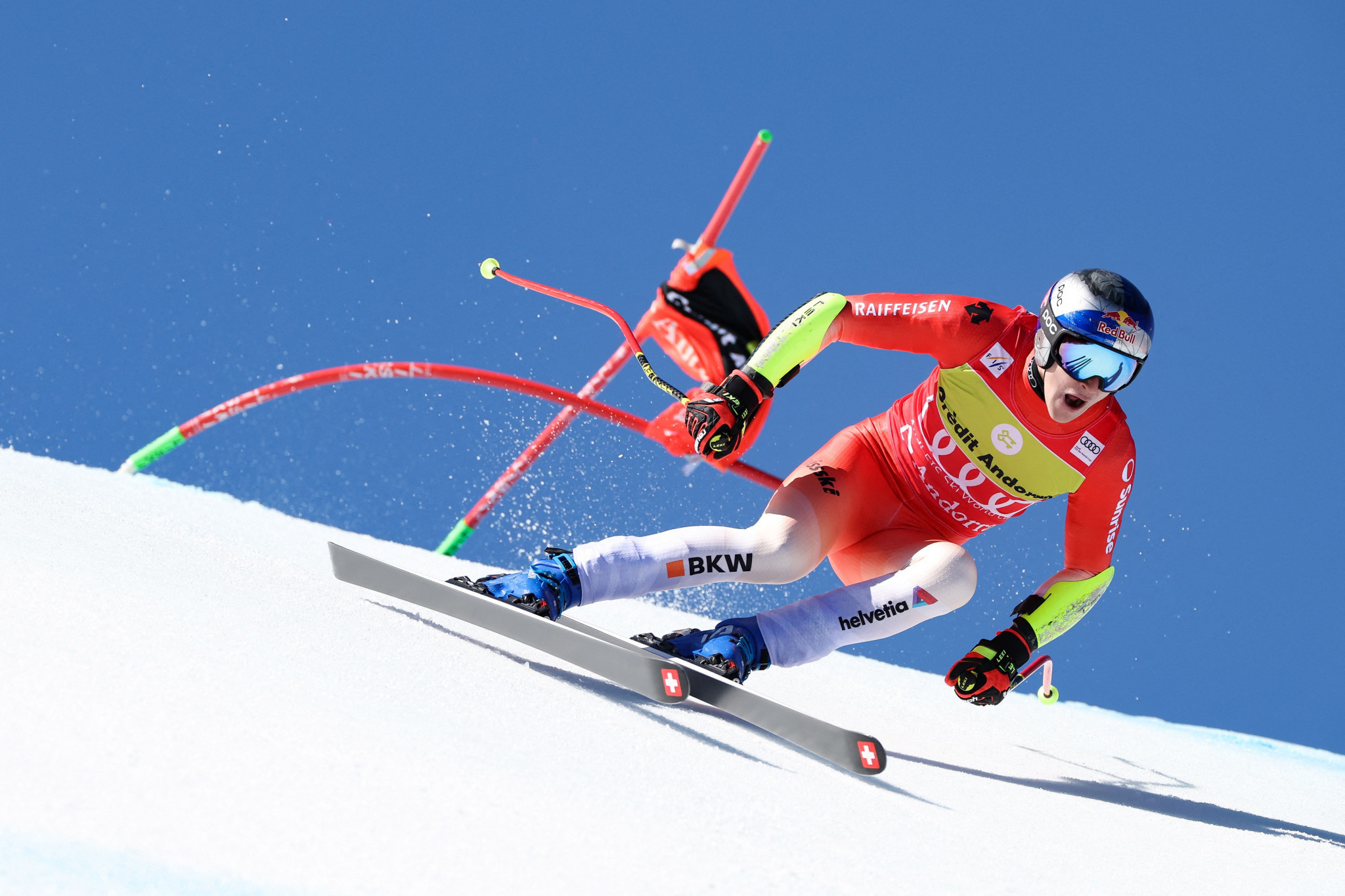 Marco Odermatt of Switzerland needs a top-three finish in his next race to break the record for most points in a men's Alpine Ski World Cup season ©Getty Images