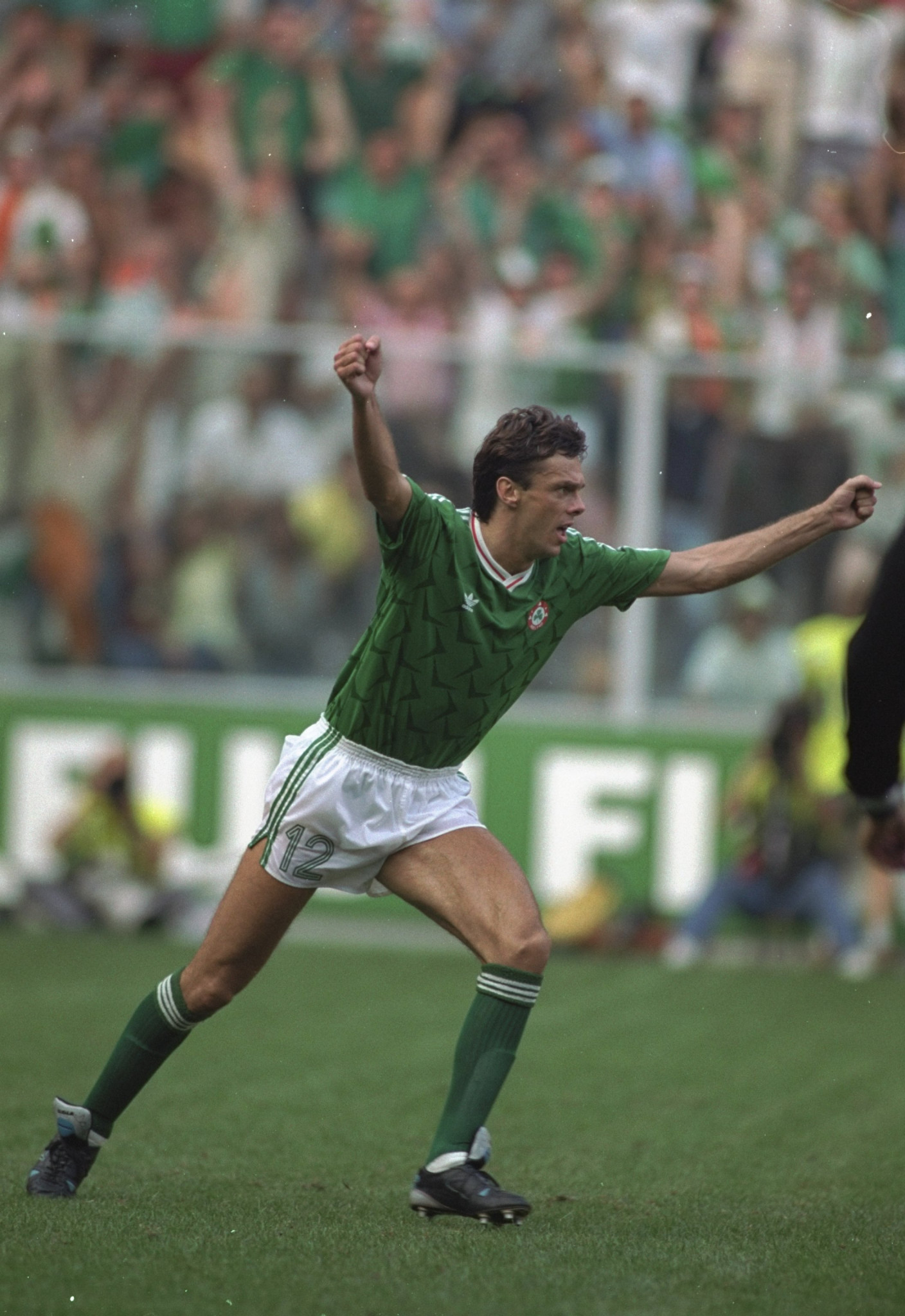 David O'Leary turned out to be the unlikely hero when he scored the winning penalty in a shootout against Romania at the 1990 FIFA World Cup in Italy on Ireland's debut at the tournament ©Getty Images
