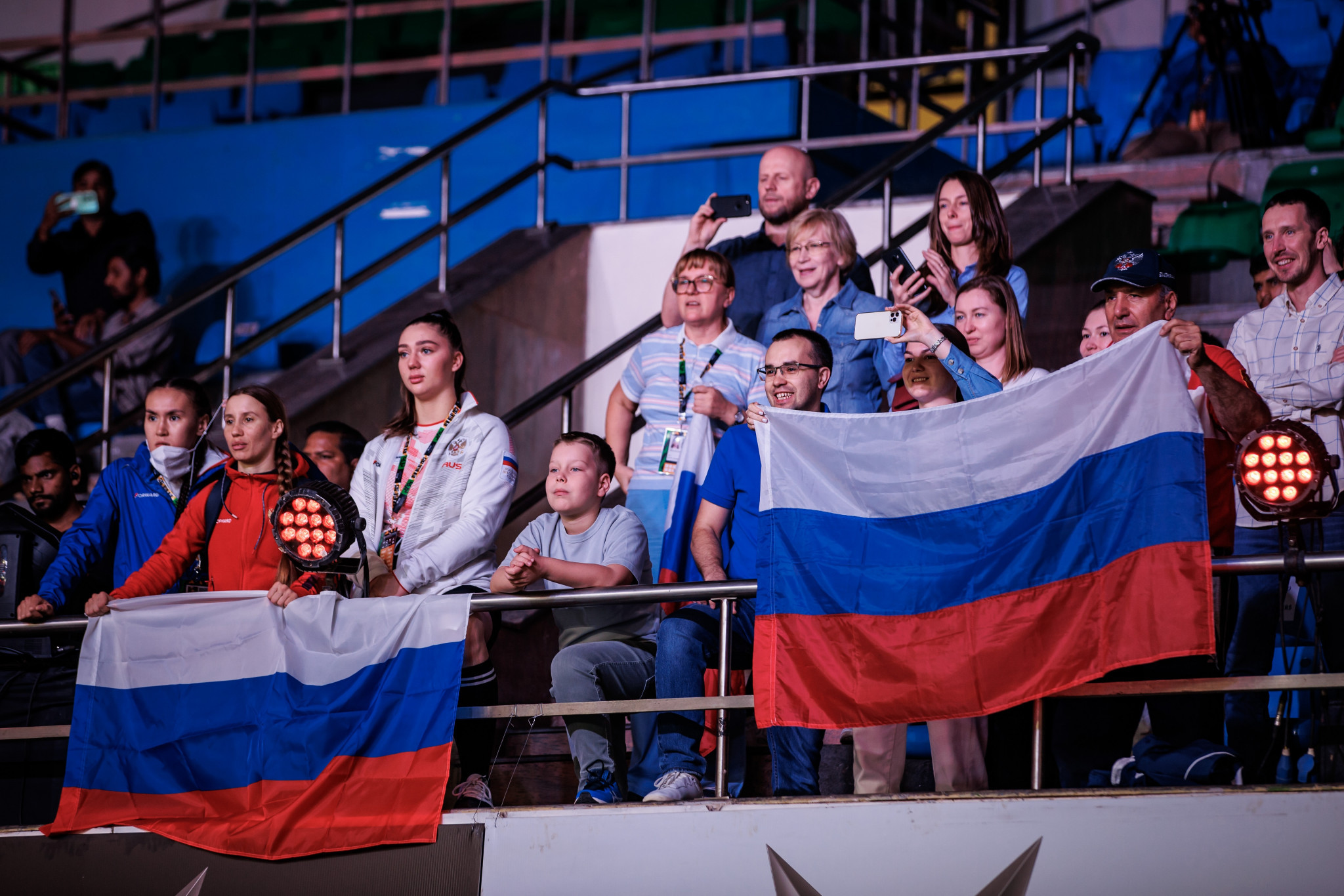Russian fans show their support on a day which saw them celebrate three victories ©IBA