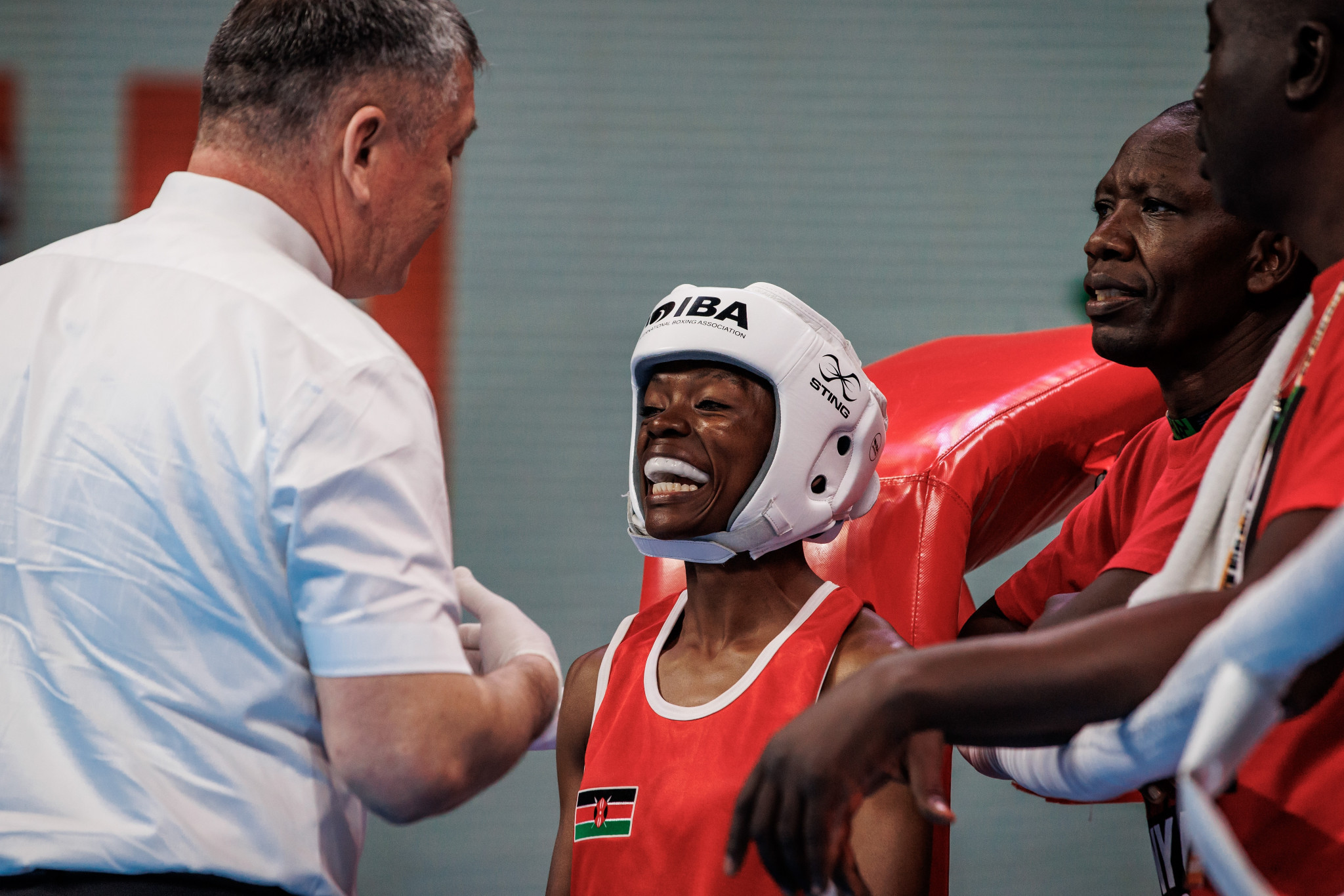 A Kenyan boxer can see the funny side on an action-packed day of boxing in New Delhi ©IBA