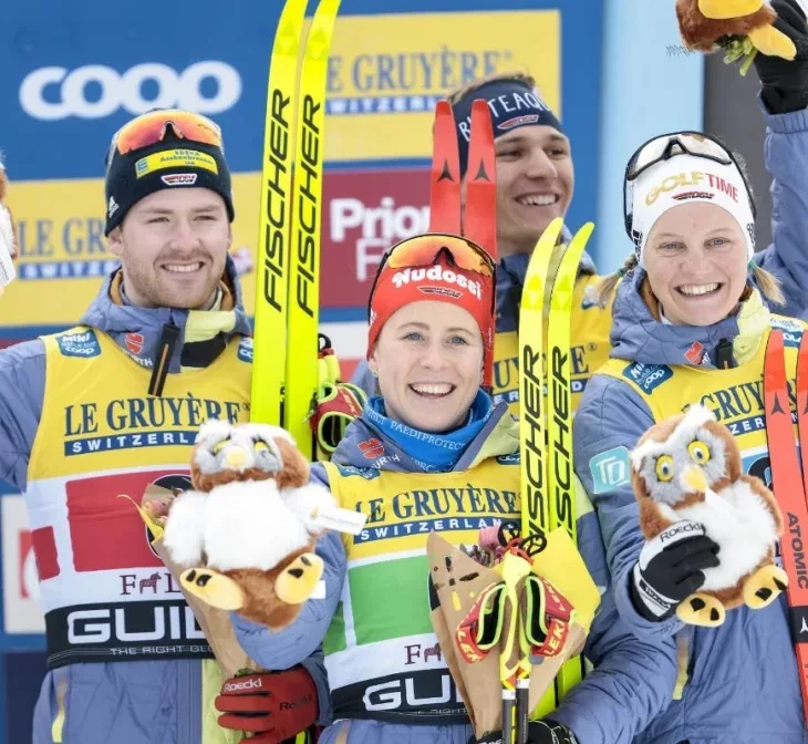 The Swedish mixed relay team secured a much needed win to close the gap on Norway in the Nations Cup standings ©Nordic Focus/FIS