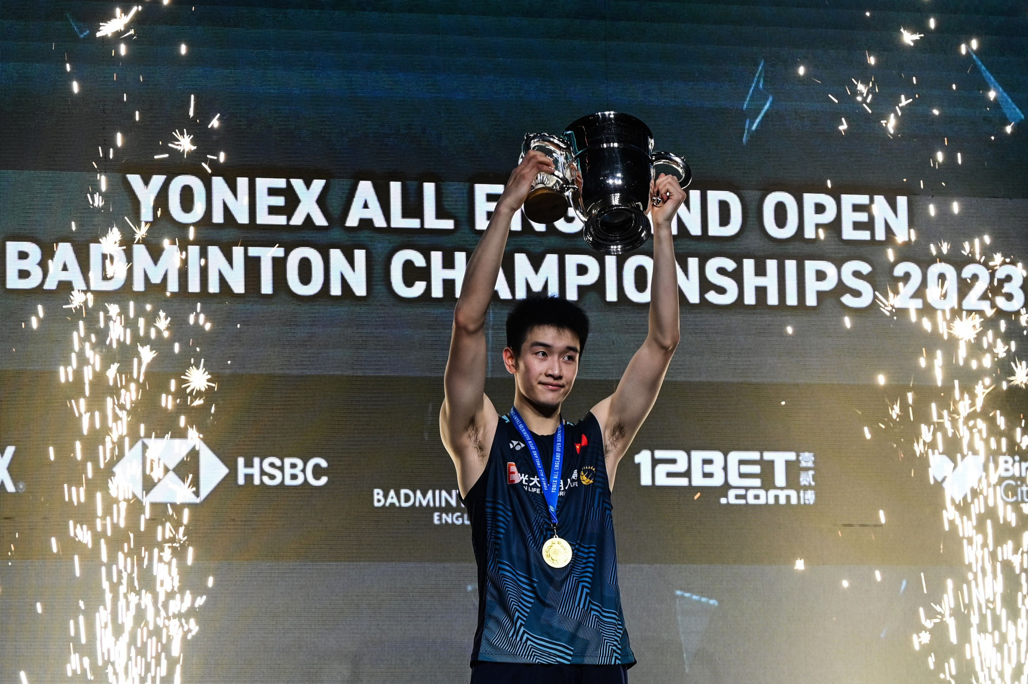 Shi Feng Li celebrates after winning the men's singles final at the All England Open, where he beat compatriot Yu Qi Shi ©Getty Images