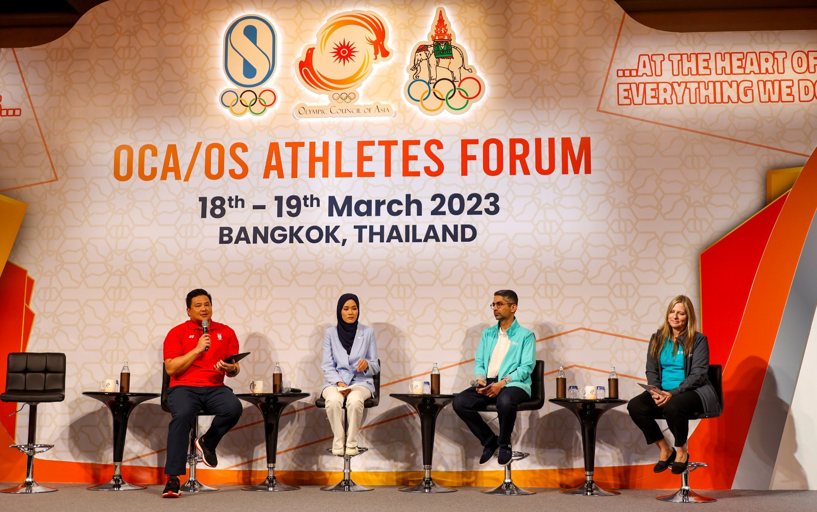 The panel discussion featuring Ali Zada and Bindra was moderated by OCA Athletes' Commission member Mark Chay Jung Jung, furthest left ©OCA