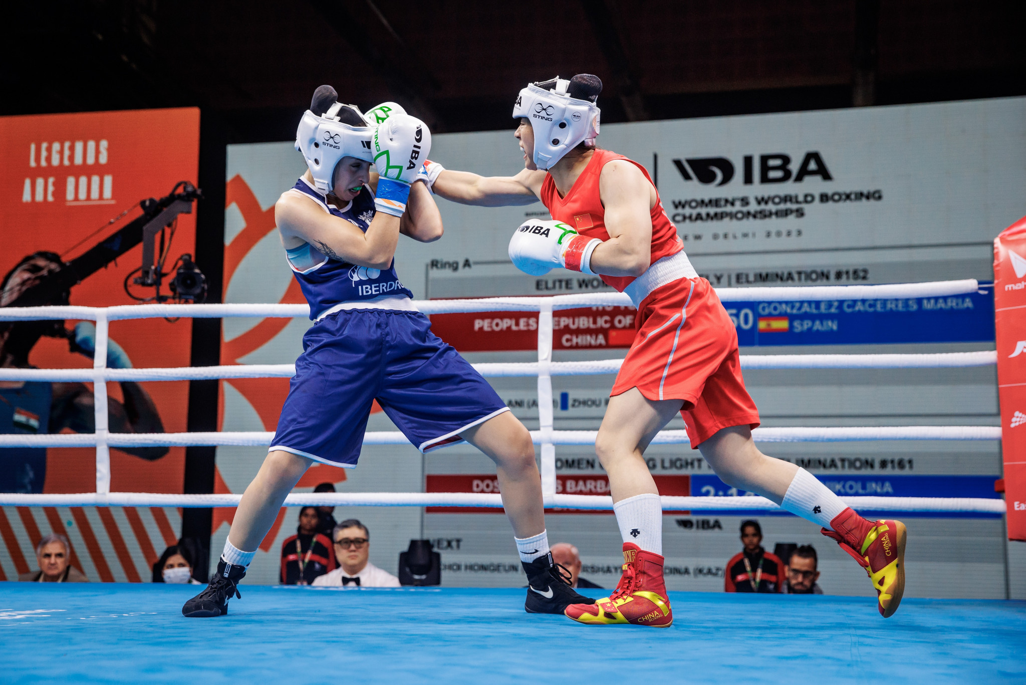 China's Wu Yu, right, saw off higher-ranked Maria Caceres Gonzalez of Spain in the flyweight division ©IBA