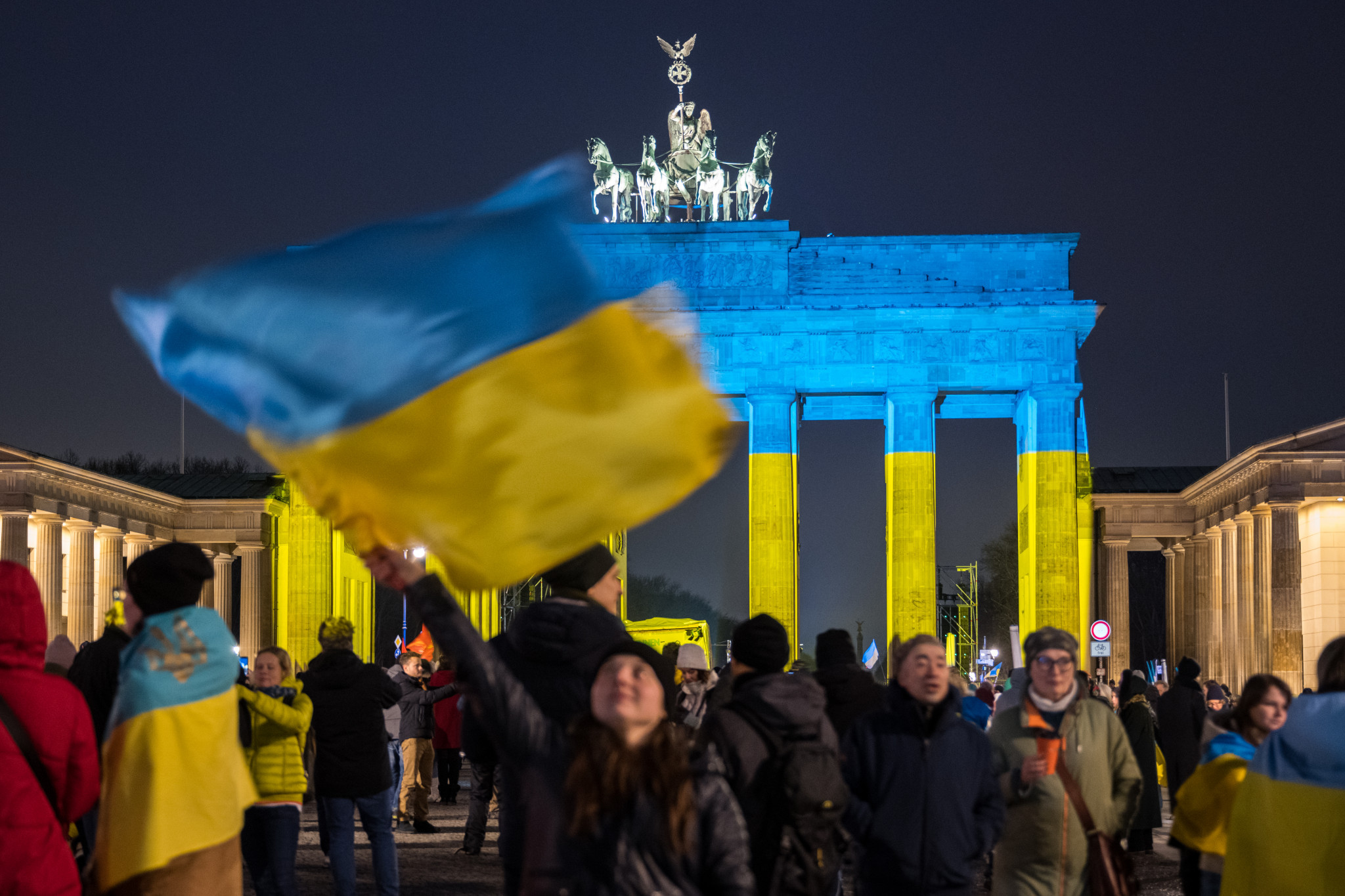Last month, the Brandenburg Gate in Berlin was illuminated to mark one year since the invasion as a symbol of Germany's support of Ukraine ©Getty Images