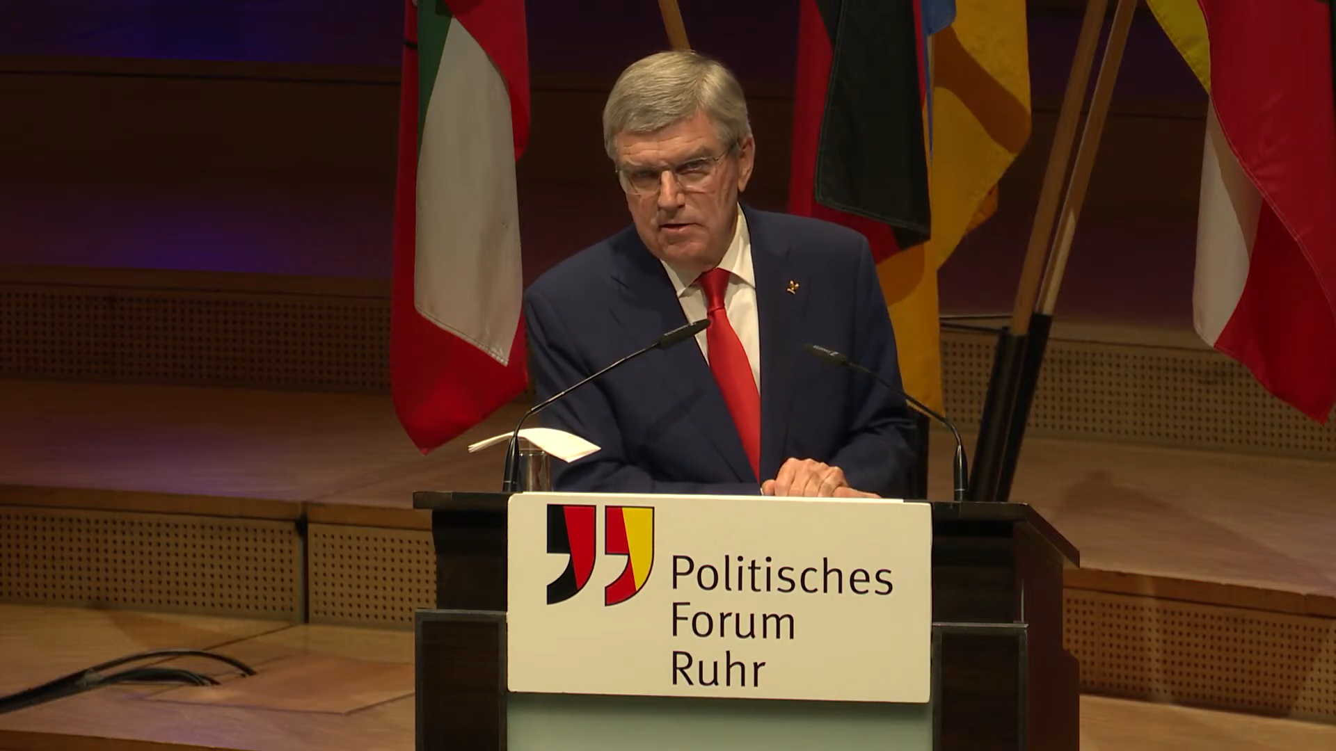 IOC President Thomas Bach insisted "we must be politically neutral but not apolitical" ©Ruhr Political Forum/YouTube