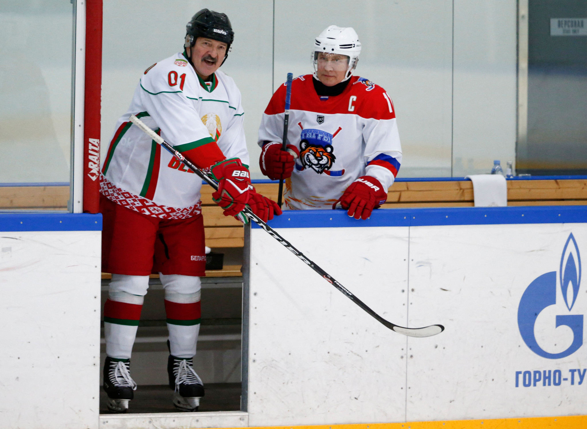 Ice hockey is a hobby of Belarusian President Alexander Lukashenko, left, and Russian President Vladimir Putin, right ©Getty Images