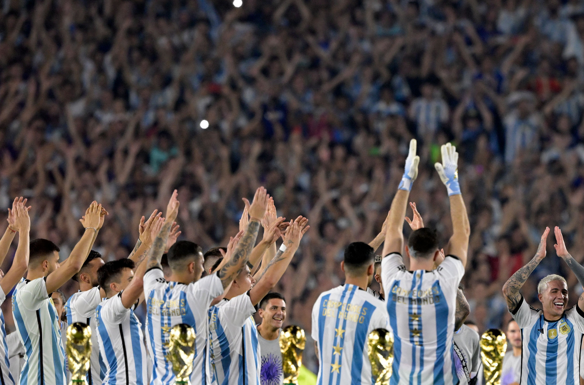 Argentina's men's football team were welcomed by fans in their first match since winning the FIFA World Cup ©Getty Images