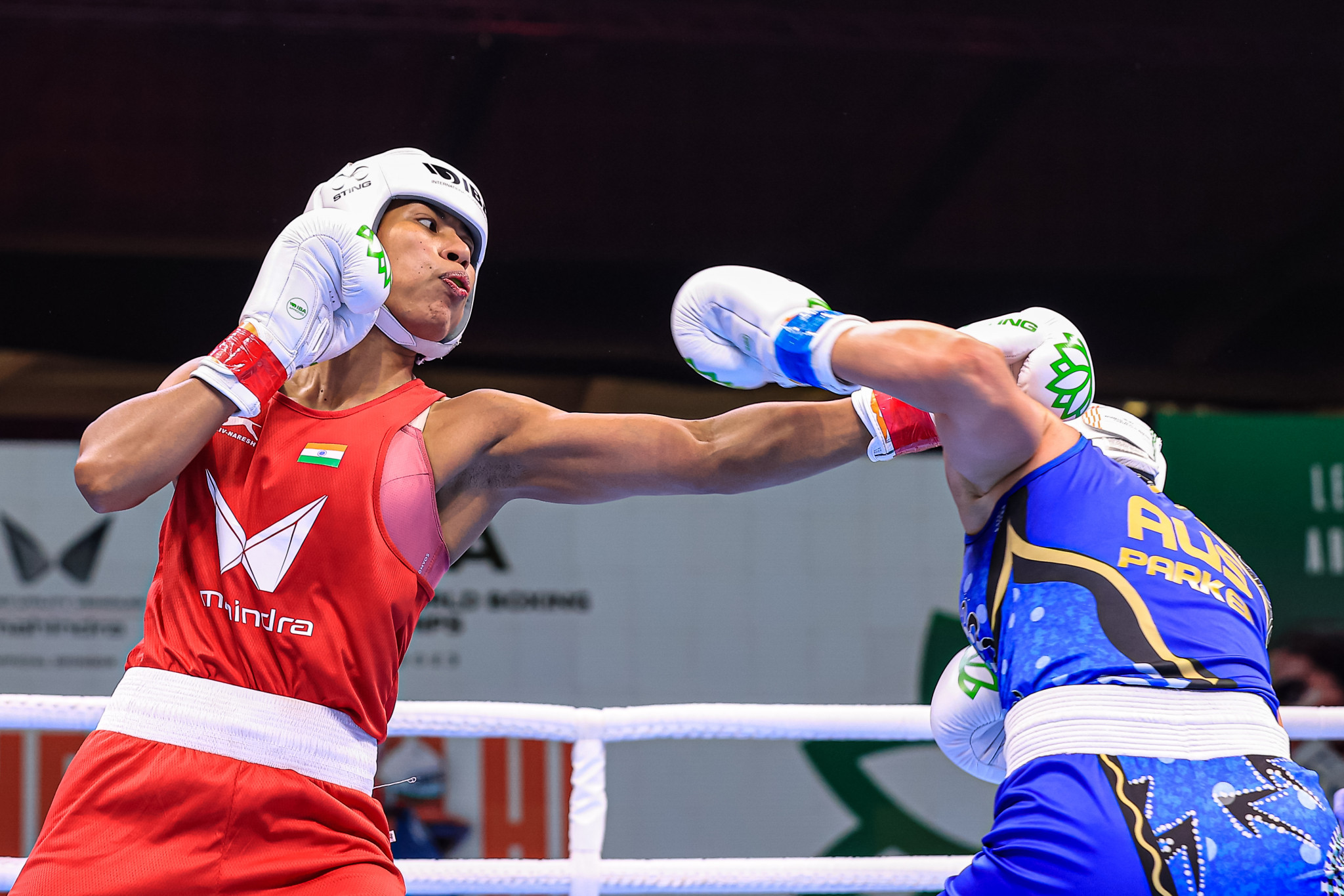 Lovlina Borgohain, left, was under immense pressure as India was dependent on her winning the middleweight gold to take sole control of pole position ©IBA