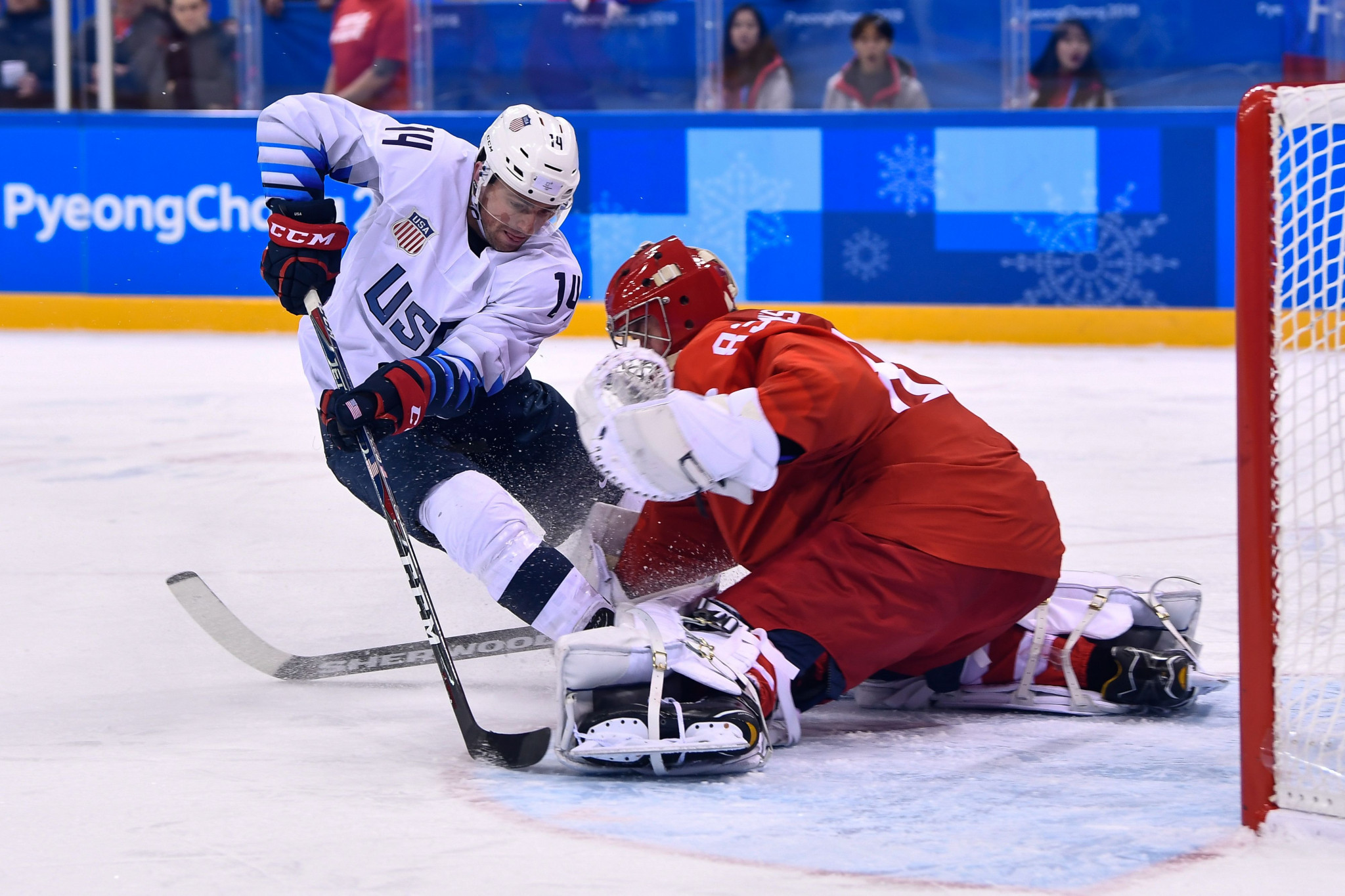 Vasily Koshechkin kept two clean sheets during Pyeongchang 2018, including against the United States, as Olympic Athletes from Russia won the gold medal ©Getty Images