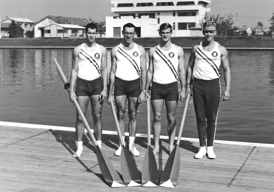 Ted Nash, far right, won Olympic gold and bronze medals at Rome 1960 and Tokyo 1964, respectively, in the coxless fours ©The Olympians