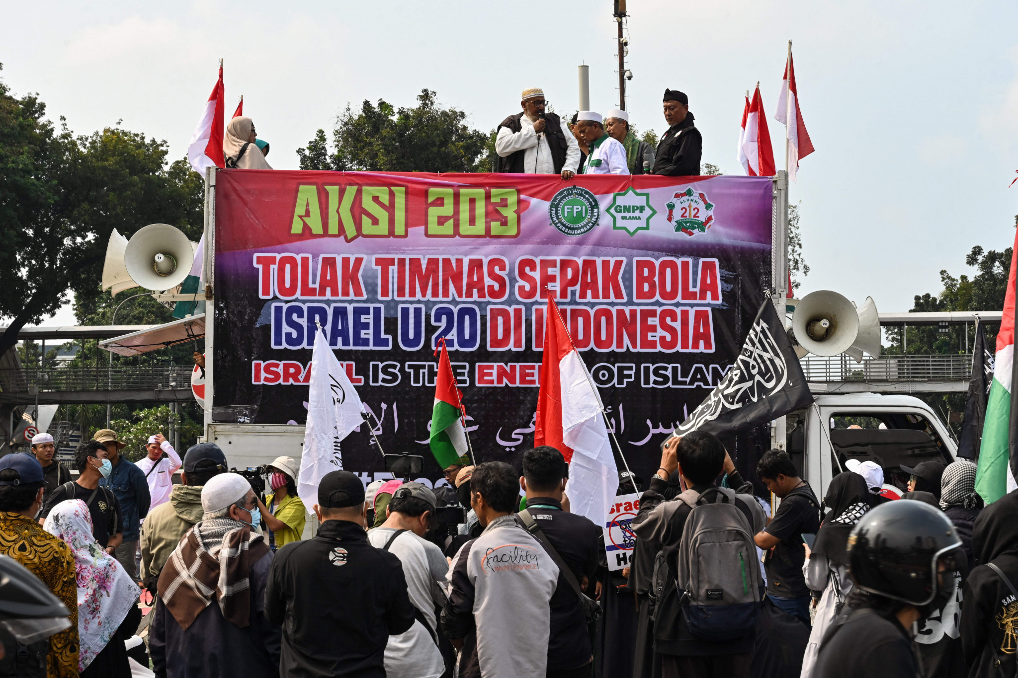 Protests took place in Jakarta against Israel's participation at the Under-20 World Cup, which Indonesia has now been removed as host of ©Getty Images