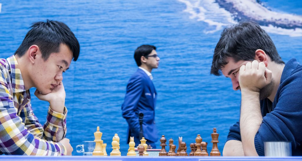 China's Ding Liren, left, and Russian Ian Nepomniachtchi will contest the vacant men's world chess title starting in Astana tomorrow ©Getty Images