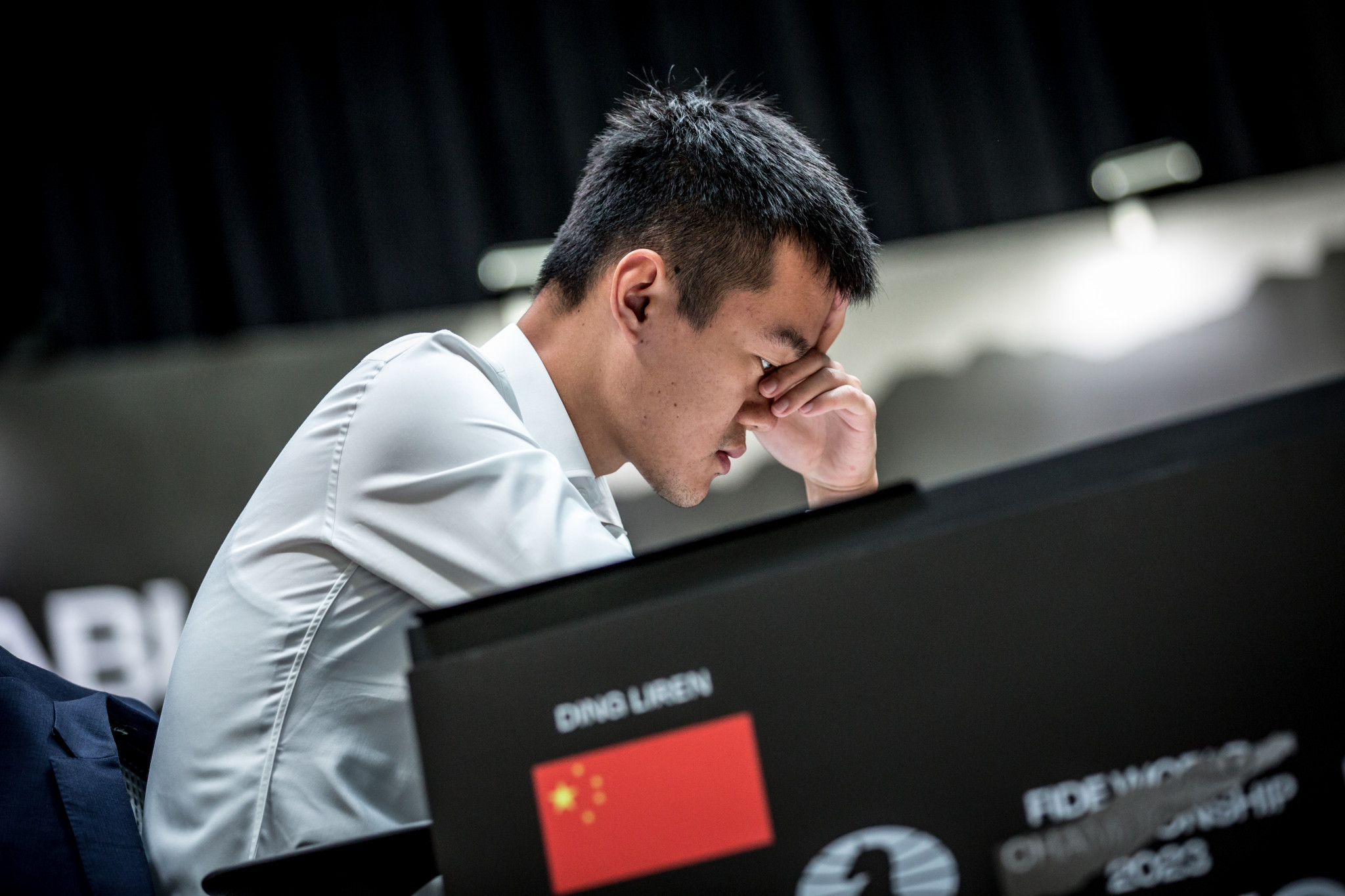China's Ding Liren was in time trouble and forced to resign with his opponent in control of the second game ©FIDE/Anna Shtourman