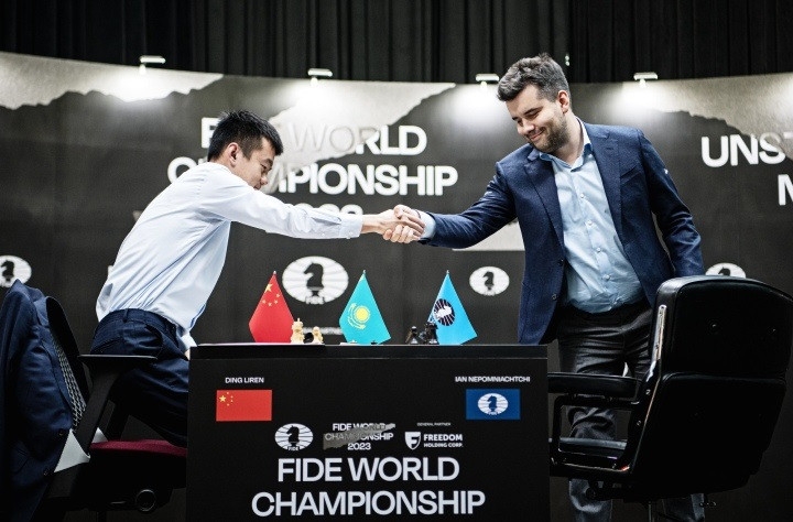 China’s Ding Liren won game four of the World Championship Match in Astana to draw level against Russia's Ian Nepomniachtchi ©FIDE
