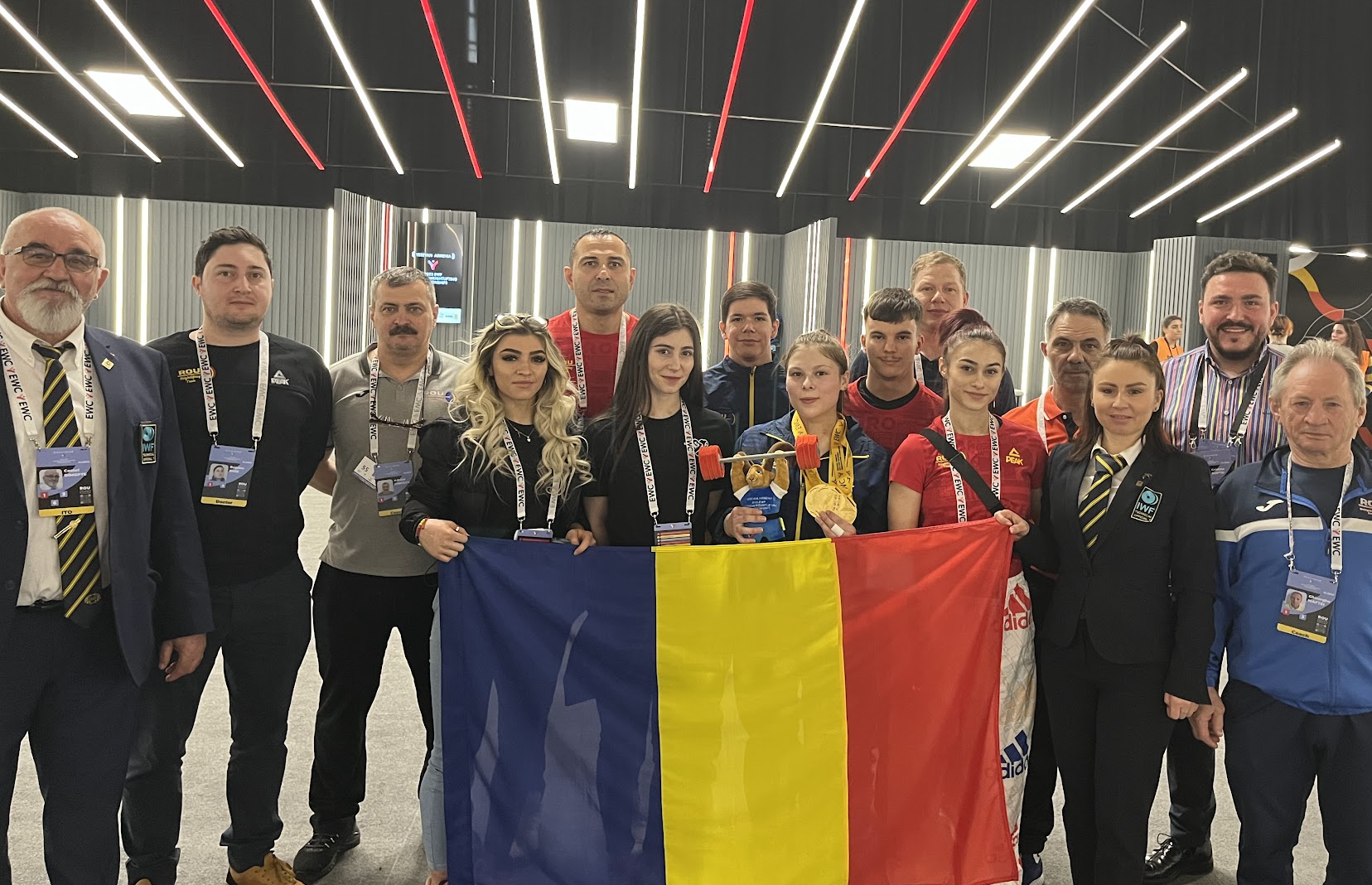 The Romanian delegation celebrate their second gold in as many days at the European Weightlifting Championships in Yerevan ©Brian Oliver
