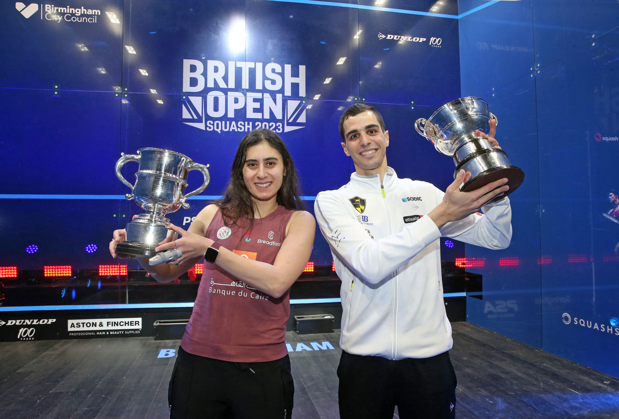 Nour El Sherbini, left, and Ali Farag, right, provided a double success for Egypt at the British Open ©PSA