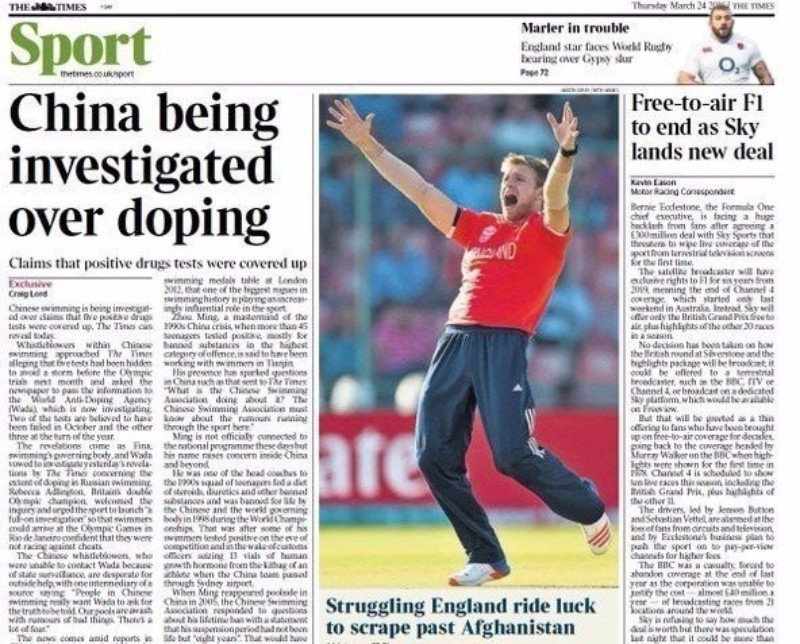 Both Russia and China have been accused of wrongdoing in swimming in recent days ©The Times