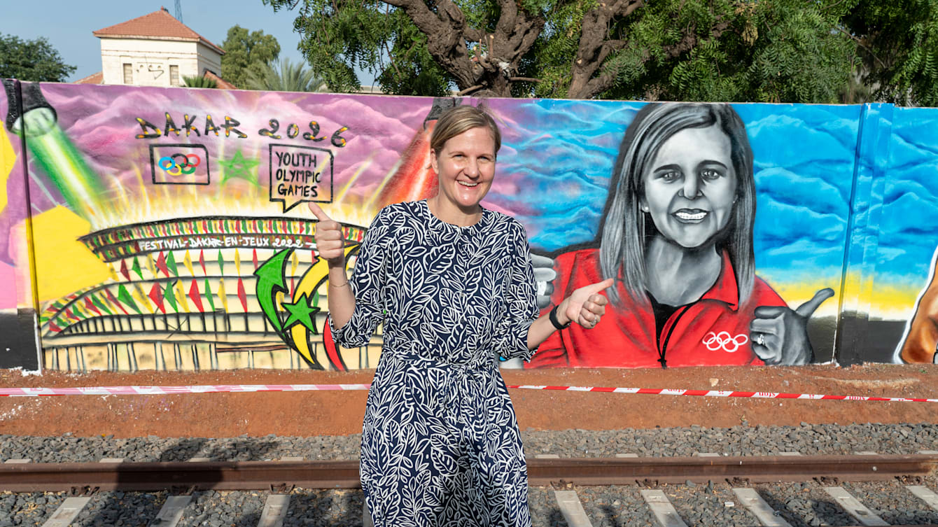 Double Olympic swimming gold medallist Kirsty Coventry is among the athletes featured on the mural near Gare de Dakar ©IOC