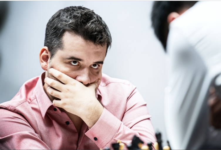 Russian player Ian Nepomniachtchi benefited from a late error by his Chinese opponent Ding Liren to take a 4-3 lead in the FIDE World Chess Championship at the halfway stage in Astana ©FIDE Steve Bonhage
