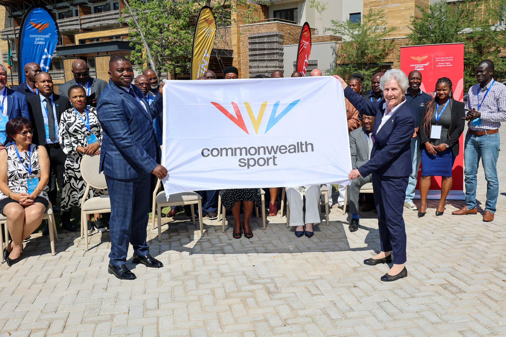 Commonwealth Games Federation President Dame Louise Martin, right, attended the first of this year's Commonwealth Sport Regional meetings in Zambia ©CGA Zambia