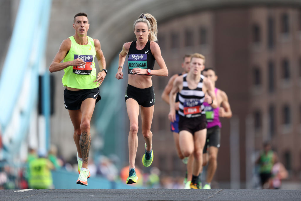 Eilish McColgan, due to make her delayed marathon debut in London on Sunday, has reported her race is in doubt because of a knee injury ©Getty Images