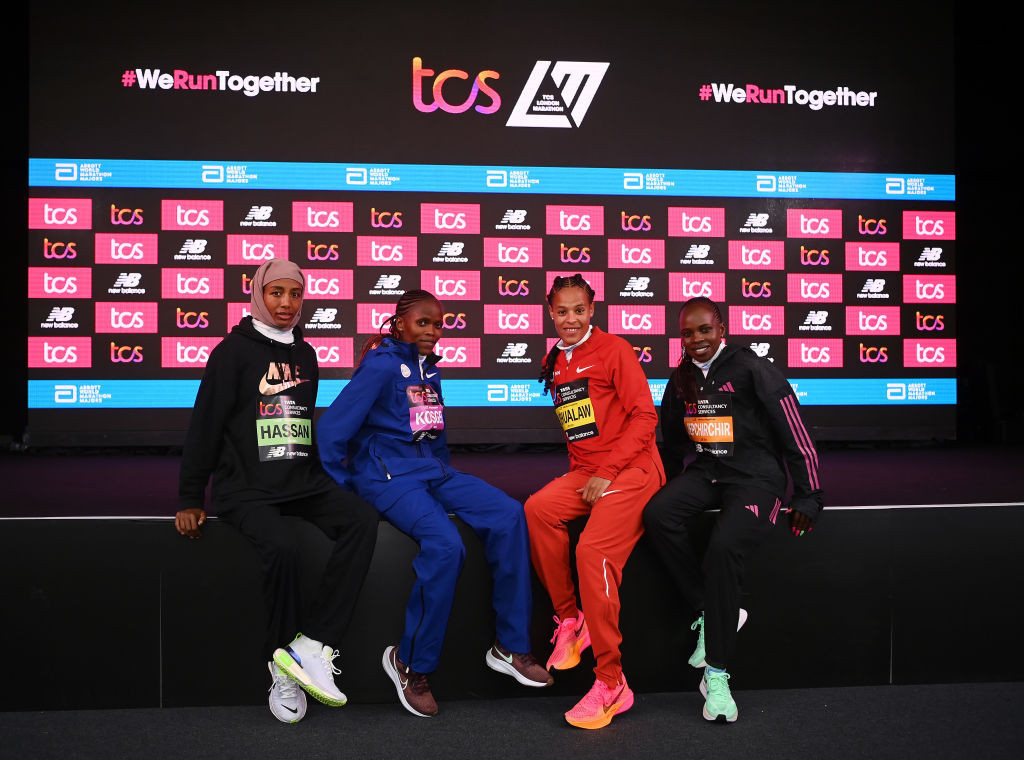 The women-only race world record will be under threat in the London Marathon on Sunday with talents including, from left, Sifan Hassan, Brigid Kosgei, Yalemzerf Yehualaw and Peres Jepchirchir involved ©Getty Images