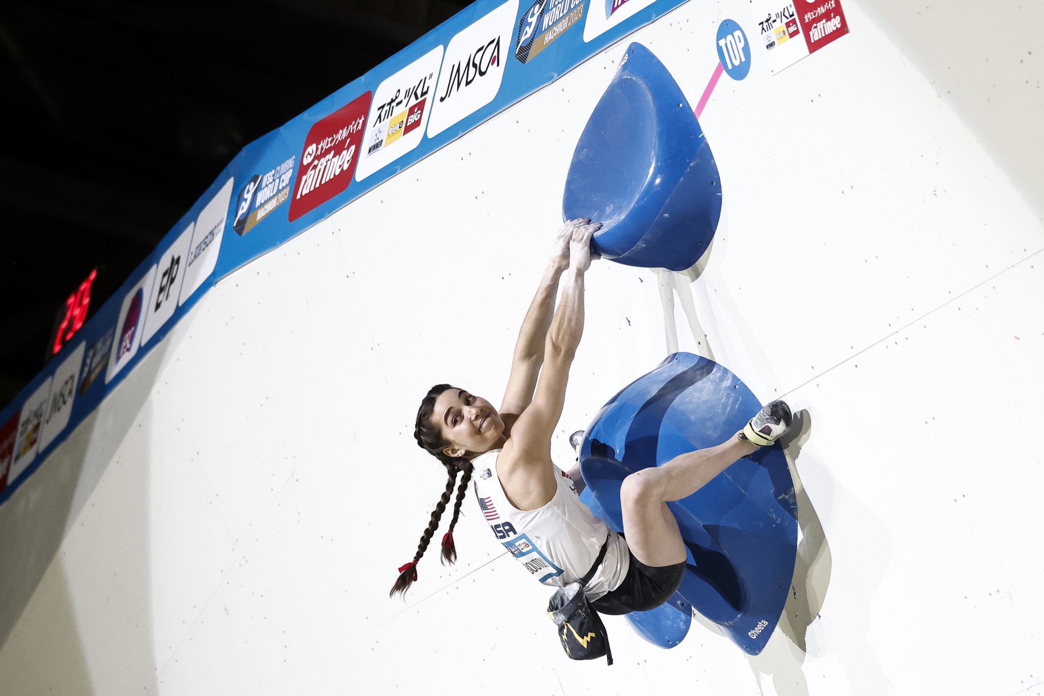 Brooke Raboutou of the US earned her first women's boulder IFSC World Cup victory in Hachioji ©Dimitris Tosidis/IFSC