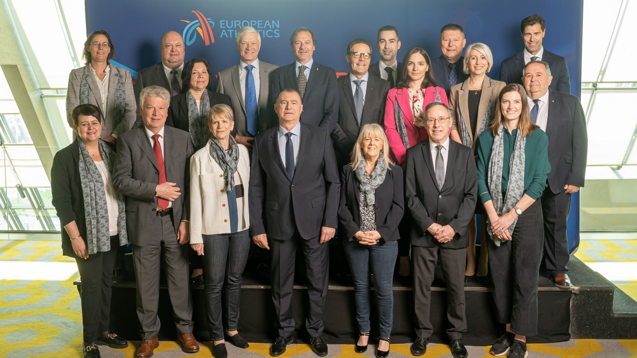 The new 18-strong European Athletics Council, containing six new members, lines up with re-elected President Dobromir Karamarinov after its first meeting today in Belgrade ©European Athletics