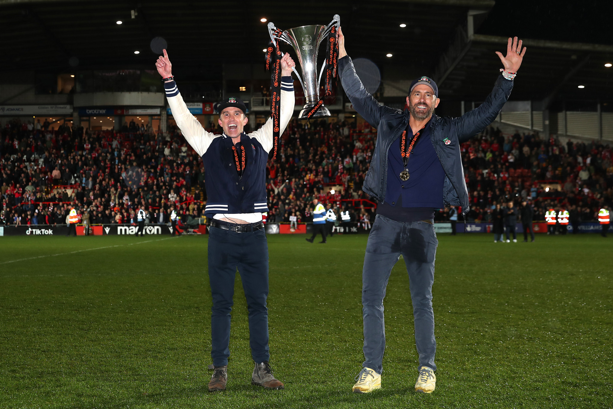 Wrexham AFC owners Rob McElhenney, left, and Ryan Reynolds have transformed the club and in turn the city ©Getty Images