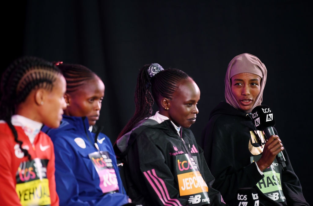 Sifan Hassan's stream-of-consciousness efforts at the pre-race press conference contrasted with the more measured contributions of her rivals ©Getty Images