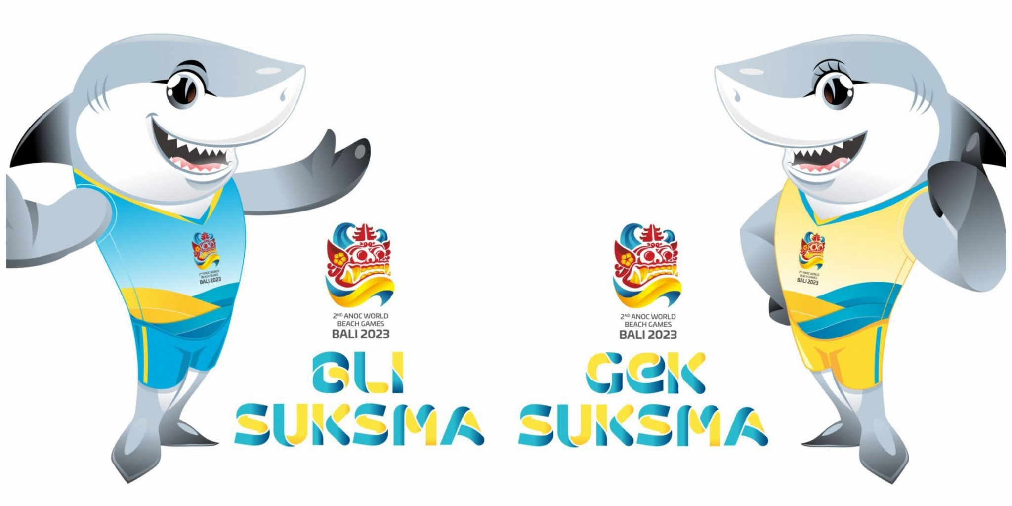 Bli Suksma, left, and Gek Suksma, right, are the official mascots for Bali 2023 ©Bali 2023