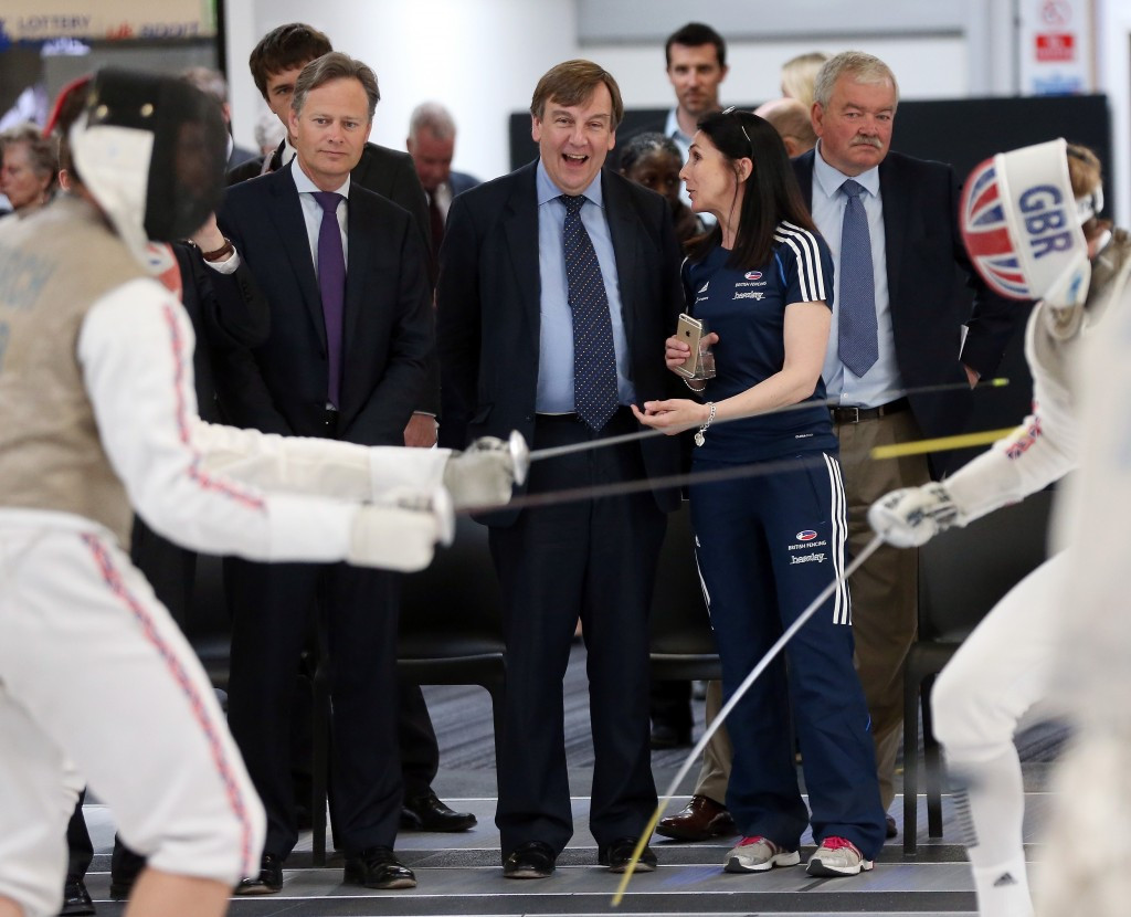 John Whittingdale, the UK's Secretary of State for Culture, Media and Sport, watches the action at British Fencing's Elite Training Centre ©UK Sport