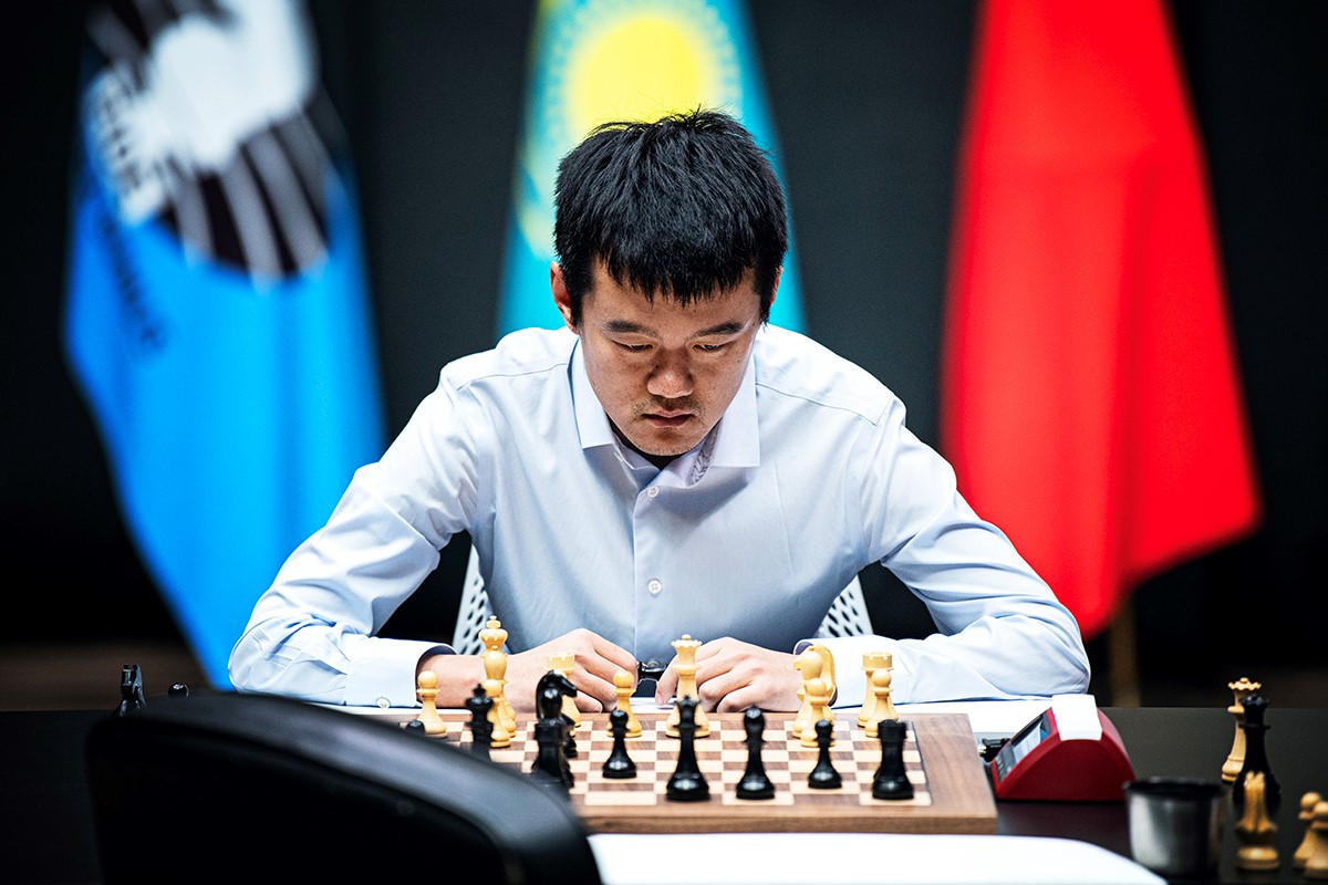 China's Ding Liren won the decisive fourth game in the rapid tiebreak at the FIDE World Championship Match in Astana to lift the title ©FIDE