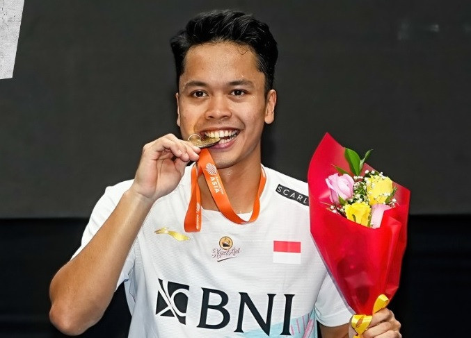 Indonesia’s Anthony Ginting  won the men's singles gold in Dubai ©Badminton Asia